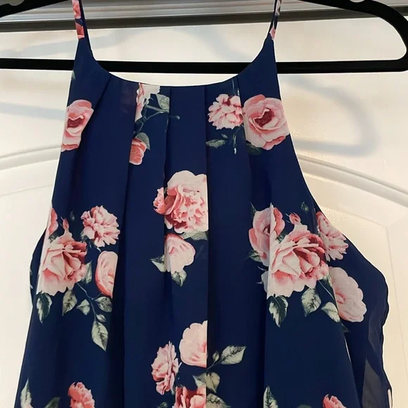 NWOT! Francesca's Blue Rain Floral Navy Blue Dress - Picture 3 of 4